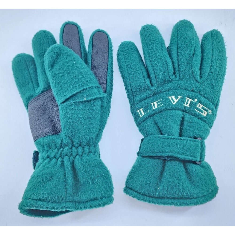 VTG 80s Levi's Ski Snow Winter Green Fleece Gloves Size Medium 100% Polyester